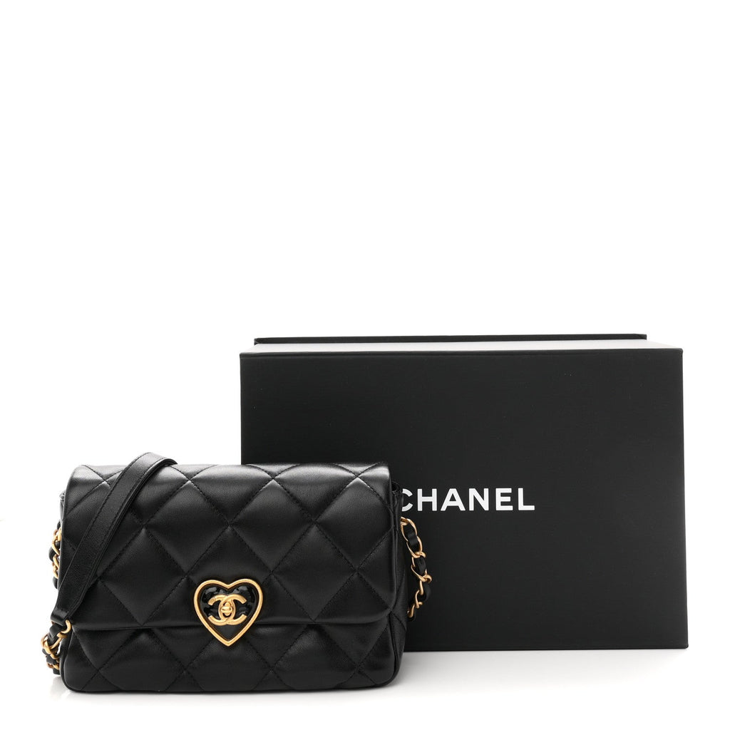 Lambskin Plexiglass Quilted Coco Love Flap Black