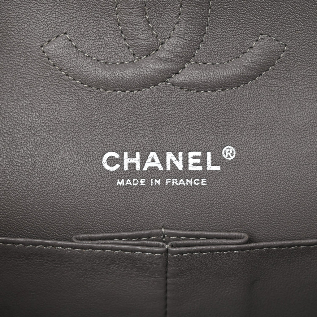 Caviar Quilted Medium Double Flap Grey