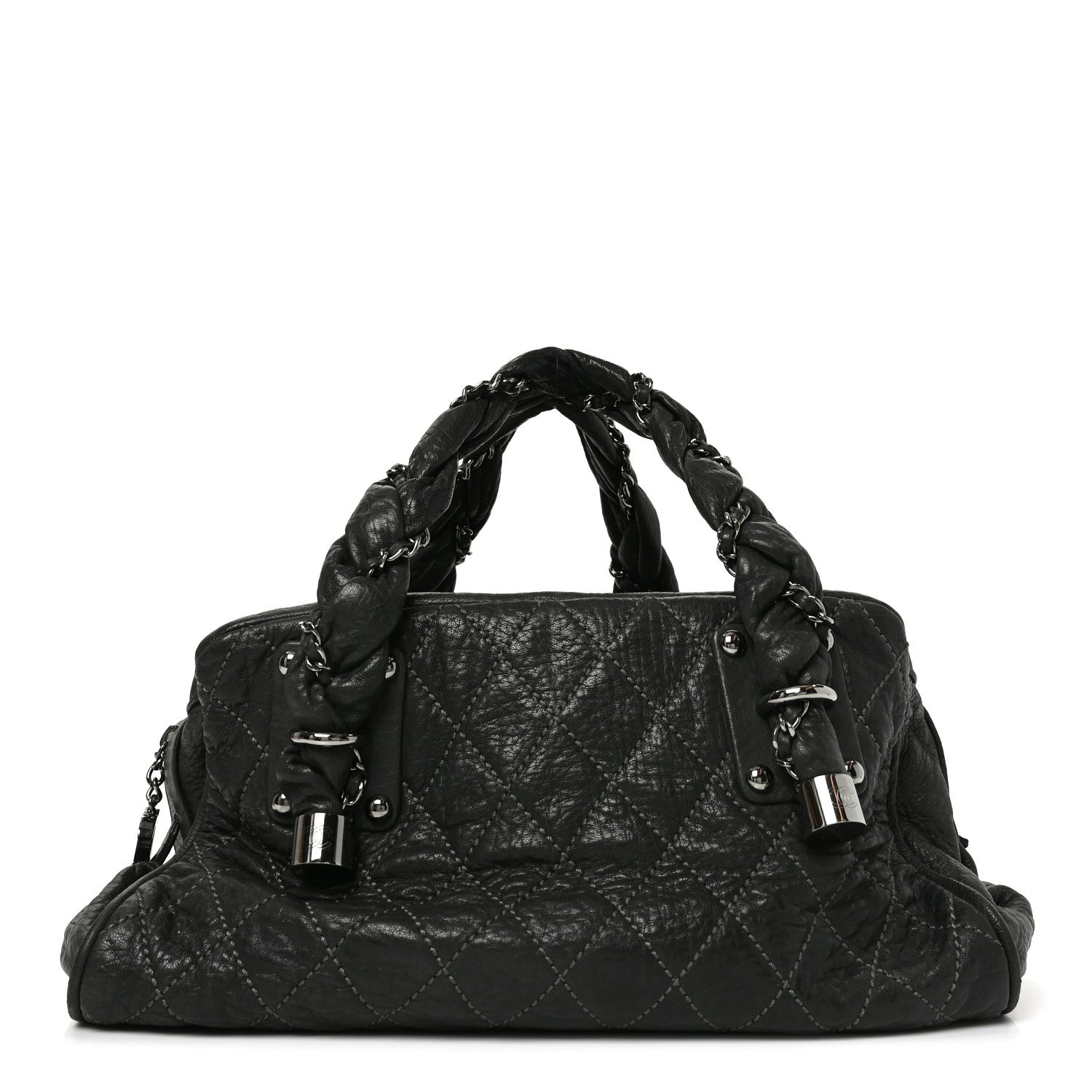 Distressed Lambskin Lady Braid Bowler Grey