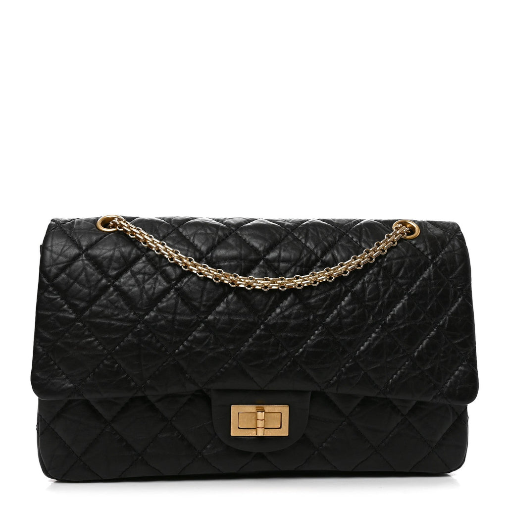 Aged Calfskin Quilted 2.55 Reissue 227 Flap Black