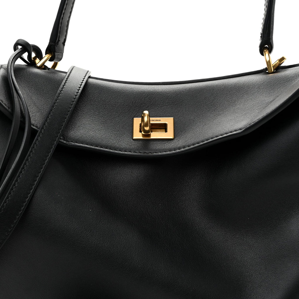 Natural Smooth Calfskin Small Rodeo Top Handle Handbag Black