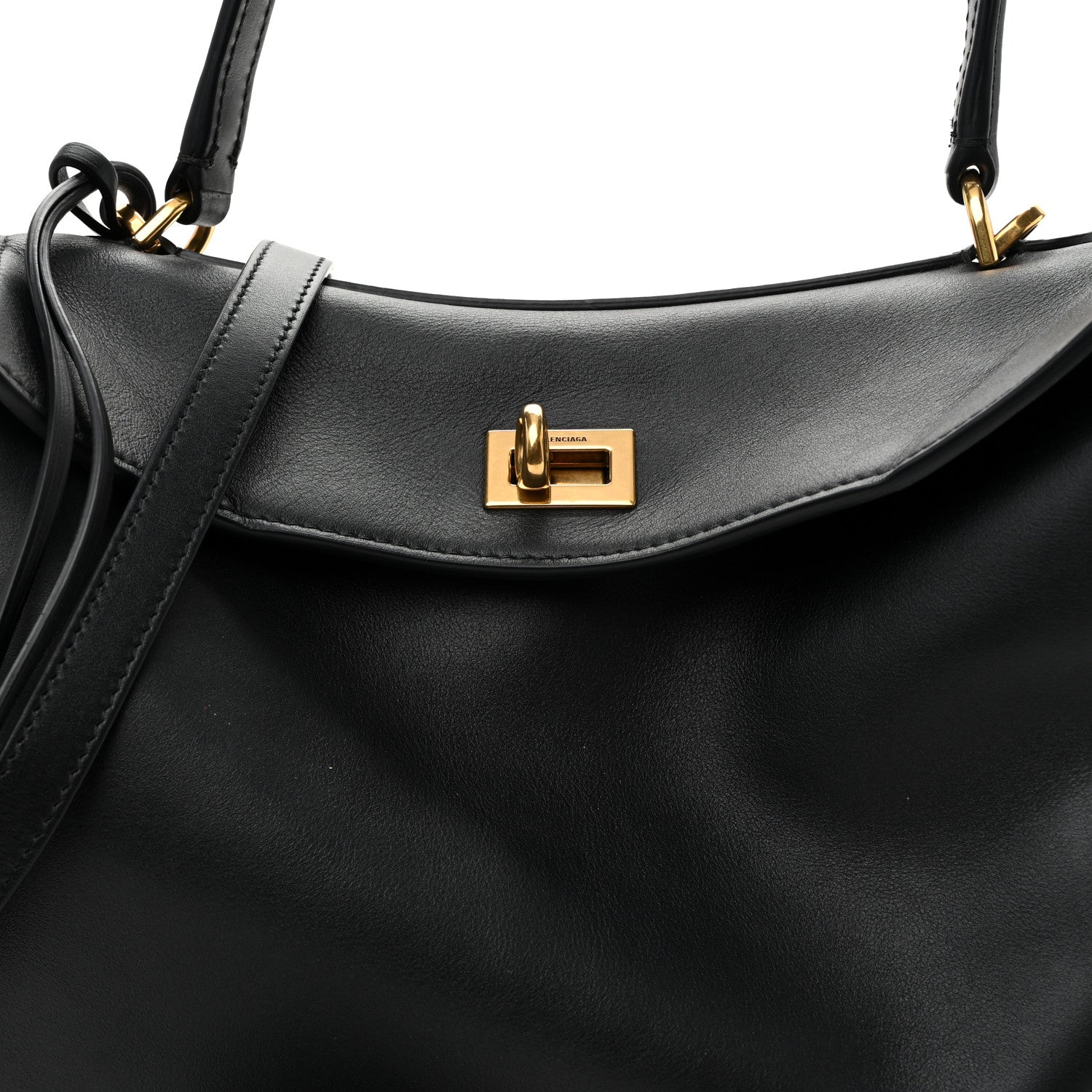 Natural Smooth Calfskin Small Rodeo Top Handle Handbag Black