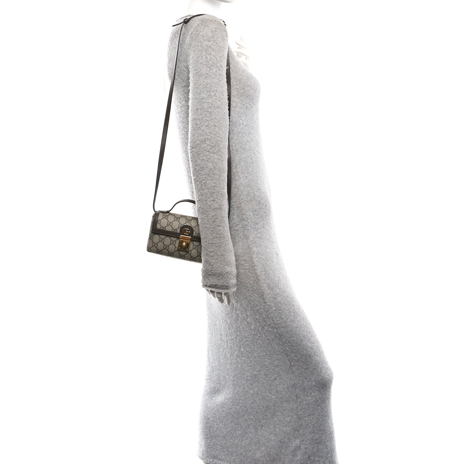GG Supreme Monogram Calfskin Mini Ophidia Top Handle Bag Beige Ebony New Acero