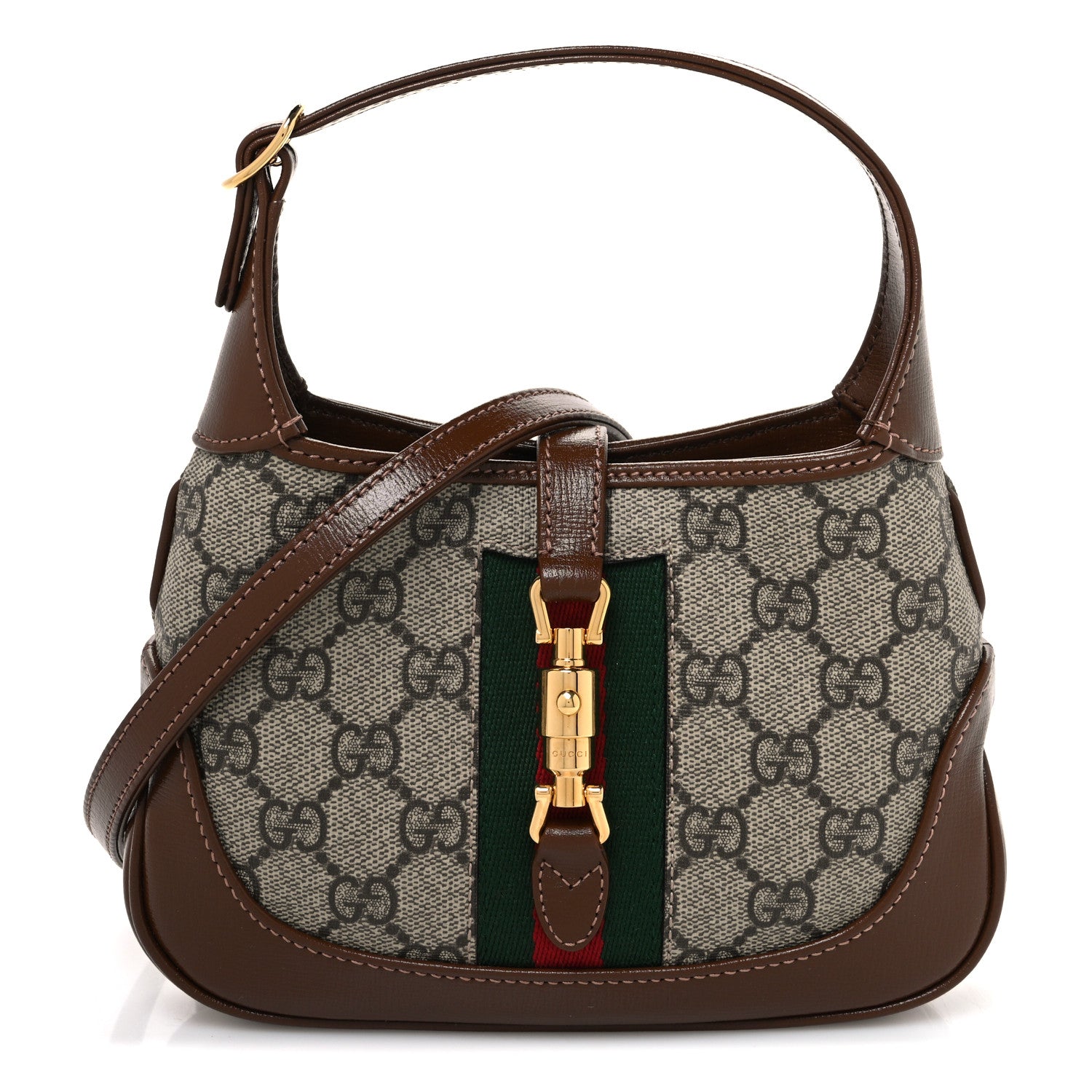 GG Supreme Monogram Azalea Calfskin Web Mini Jackie 1961 Hobo Beige Ebony Brown Sugar