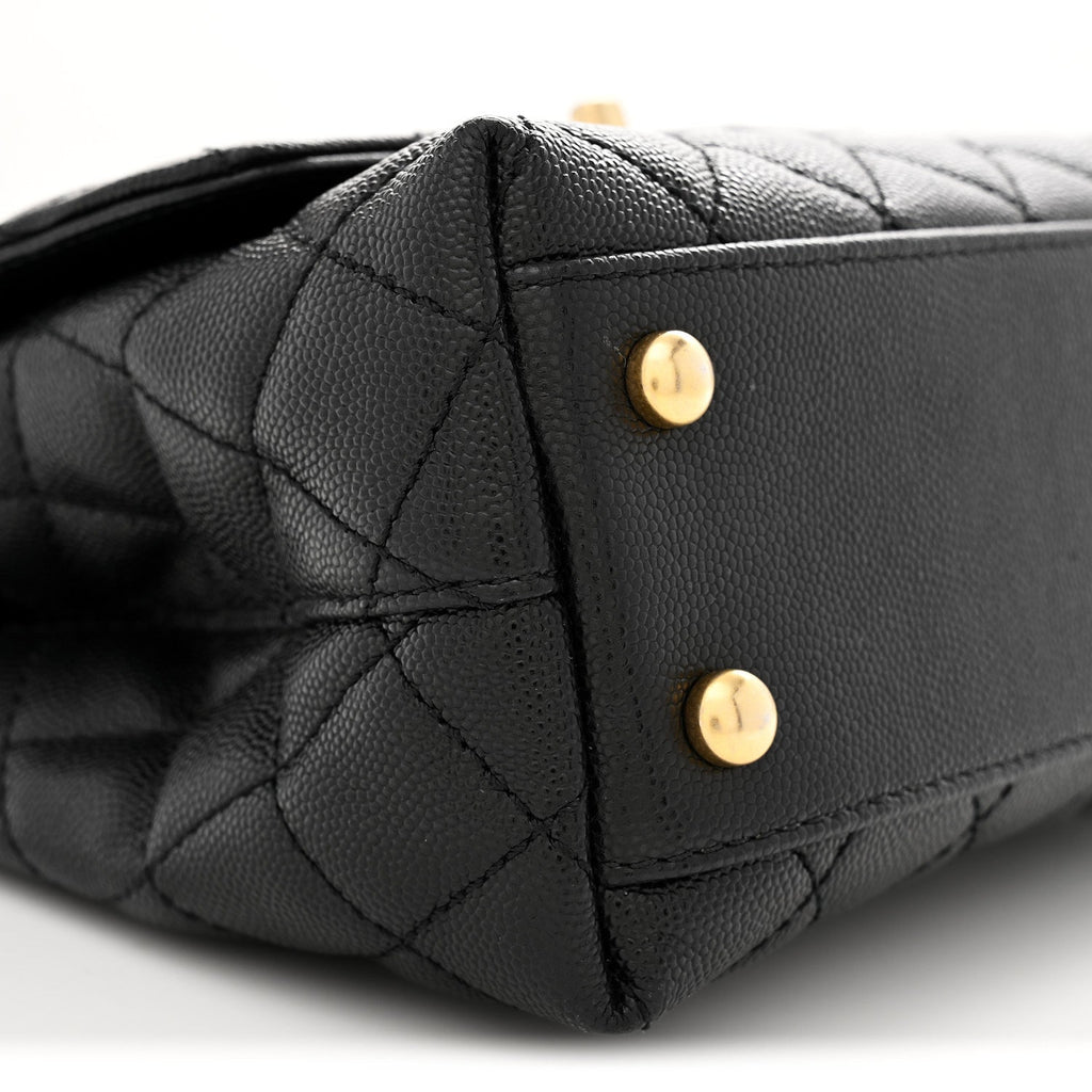 Caviar Quilted Mini Coco Chain Handle Flap Black