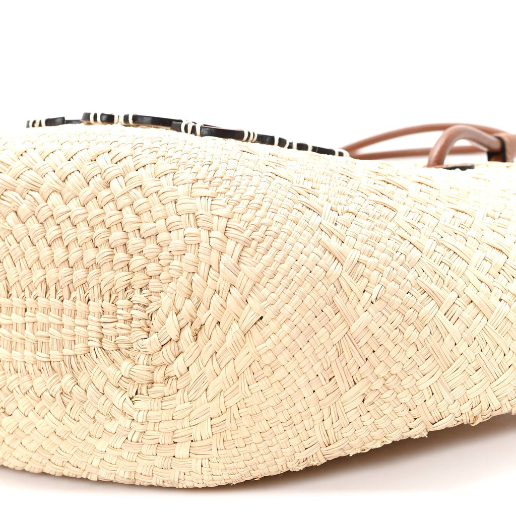 Calfskin Raffia Paulas Ibiza Small Anagram Basket Tote Bag Natural Tan