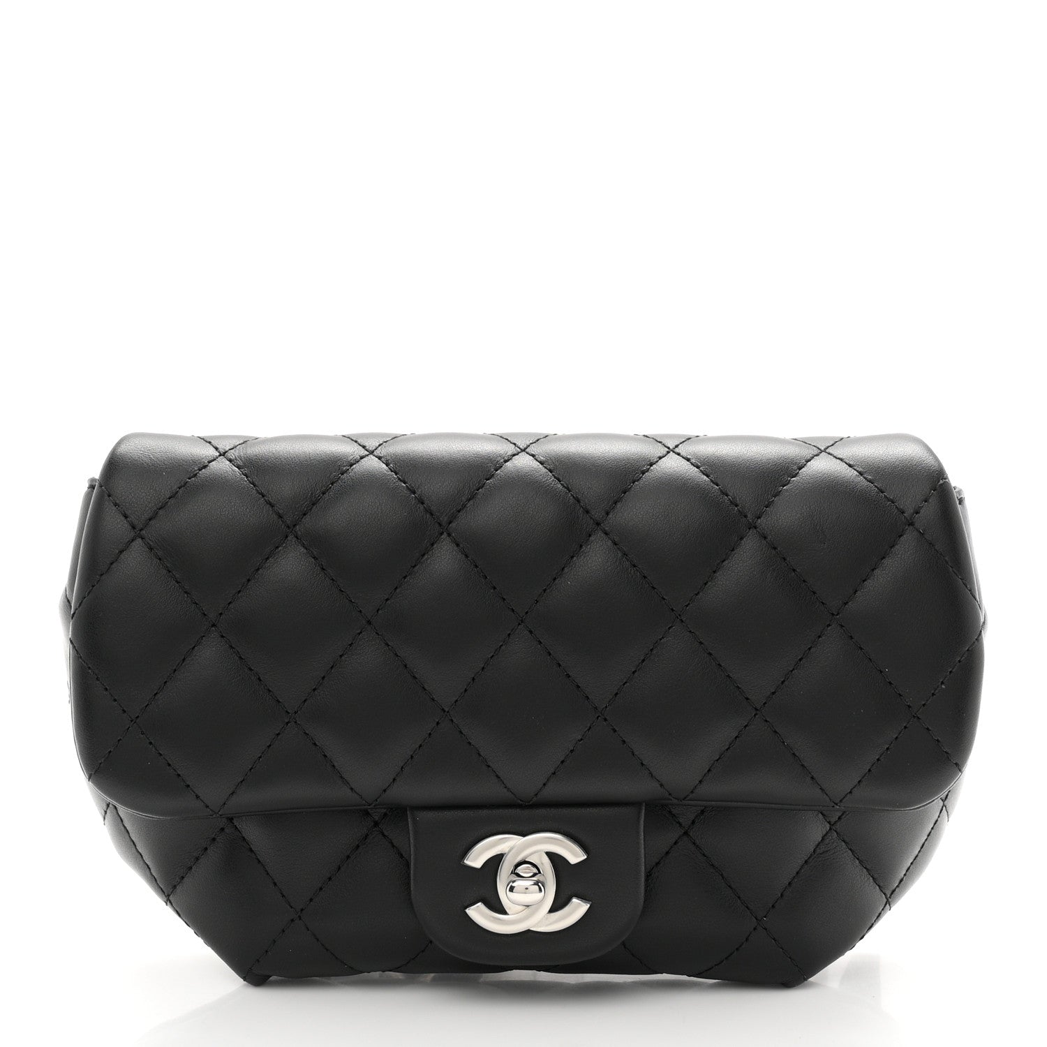 Calfskin Quilted CC Uniform Flap Belt Bag Black