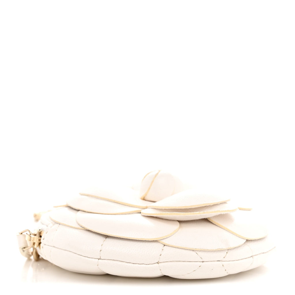 Lambskin Mini Camellia Bouquet Clutch With Chain White