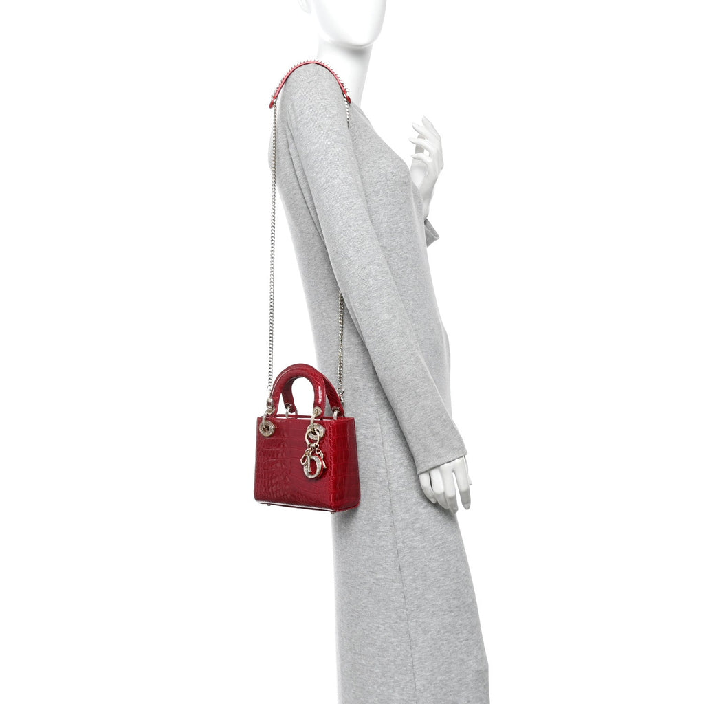 Alligator Crystal Mini Lady Dior Red