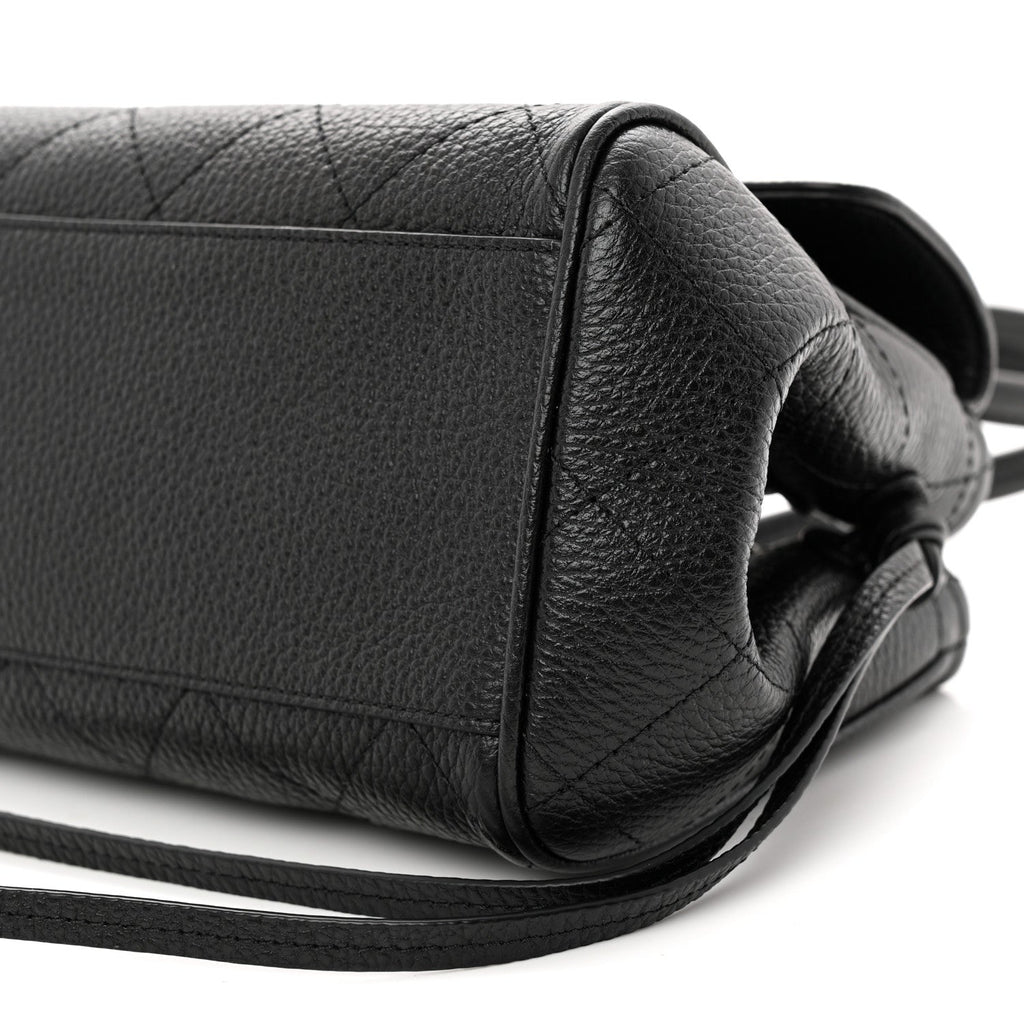 Grained Calfskin Stitched Urban Essentials Small Shopping Bag Black