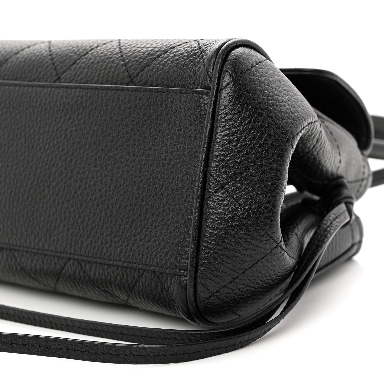Grained Calfskin Stitched Urban Essentials Small Shopping Bag Black