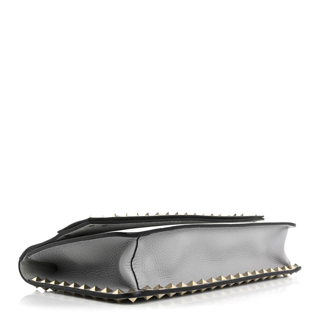 Pebble Calfskin Rockstud Side Slip Wristlet Clutch Pastel Grey