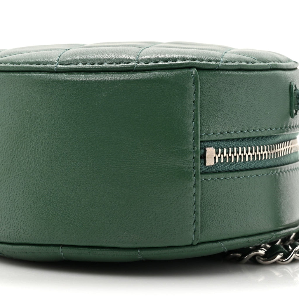 Lambskin Quilted Round Clutch With Chain Green
