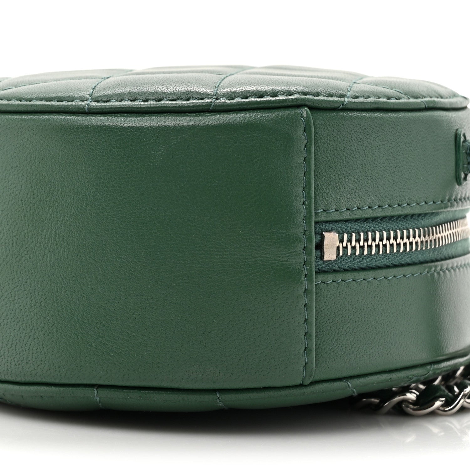 Lambskin Quilted Round Clutch With Chain Green