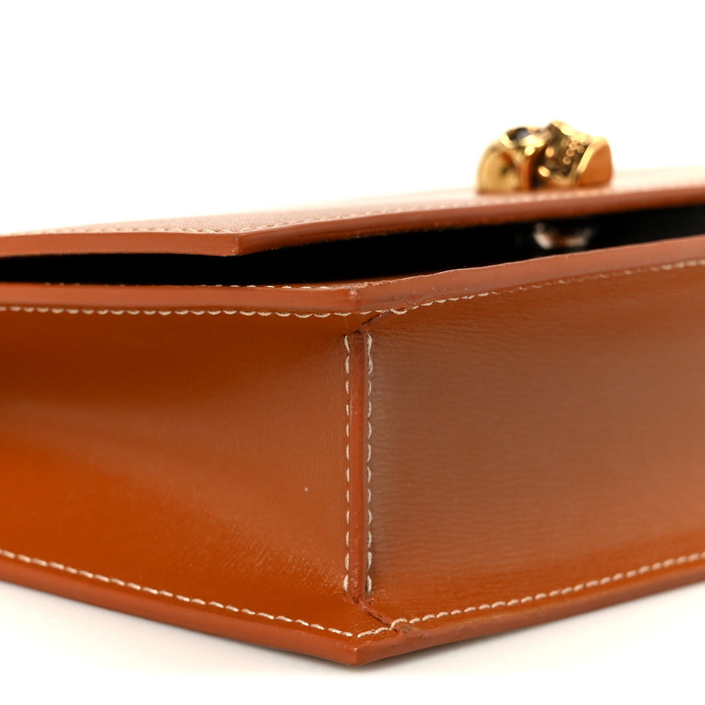 Calfskin Mini Skull Chain Crossbody Bag Caramel Tan