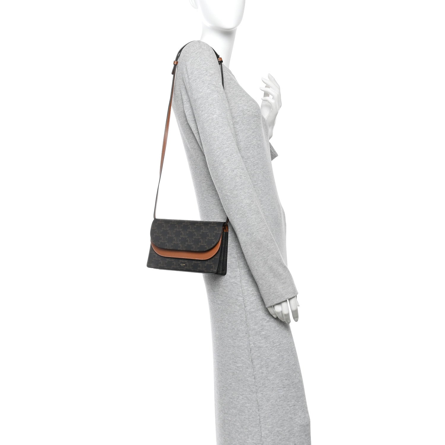 Triomphe Canvas Lambskin Wallet On Strap Tan