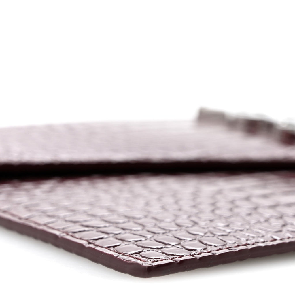 Calfskin Crocodile Embossed Uptown Monogram Clutch Rouge Legion