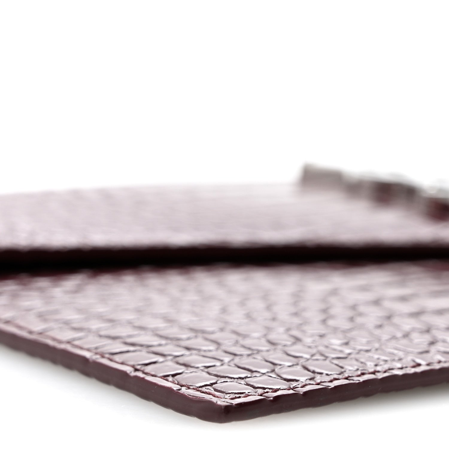 Calfskin Crocodile Embossed Uptown Monogram Clutch Rouge Legion