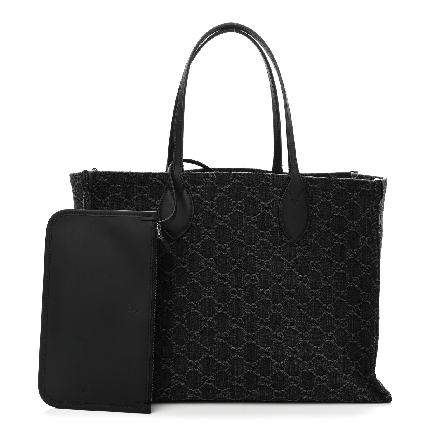 Denim Ophidia GG Monogram Large Tote Black Grey
