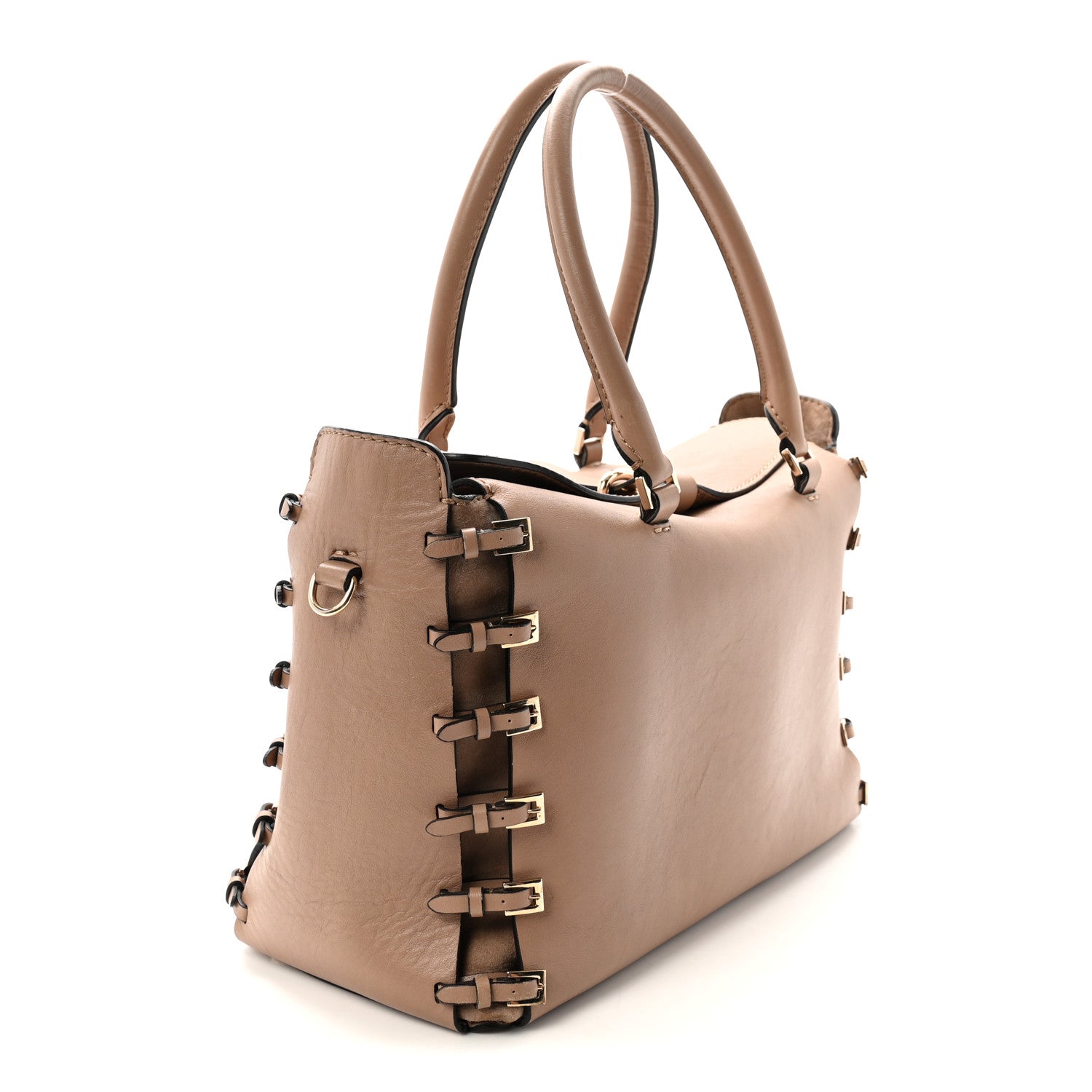 Vitello Buckle Trimmed Top Handle Satchel Poudre