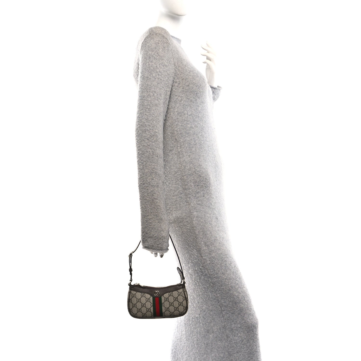 GG Supreme Monogram Textured Dollar Calfskin Web Mini Ophidia Shoulder Bag Beige Ebony New Acero