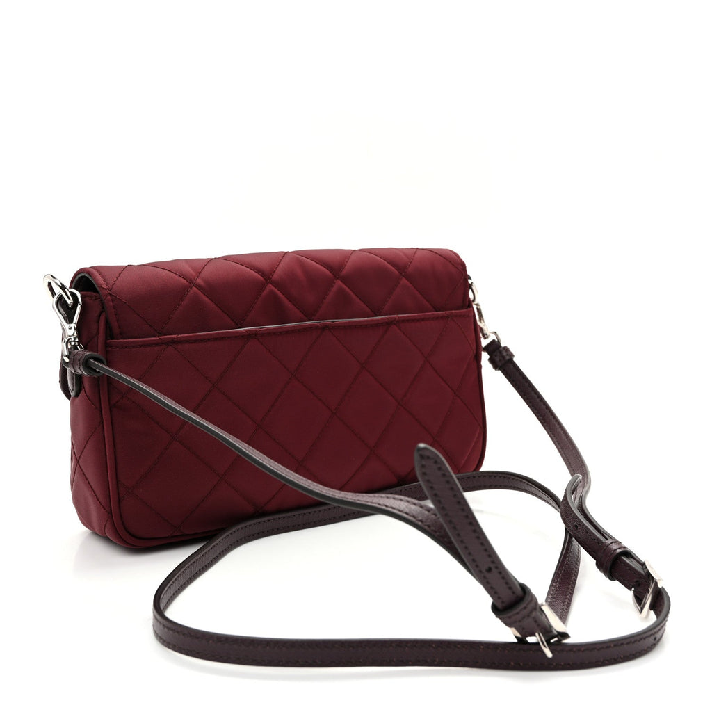 Nylon Tessuto Impunturato Quilted Flap Crossbody Granato