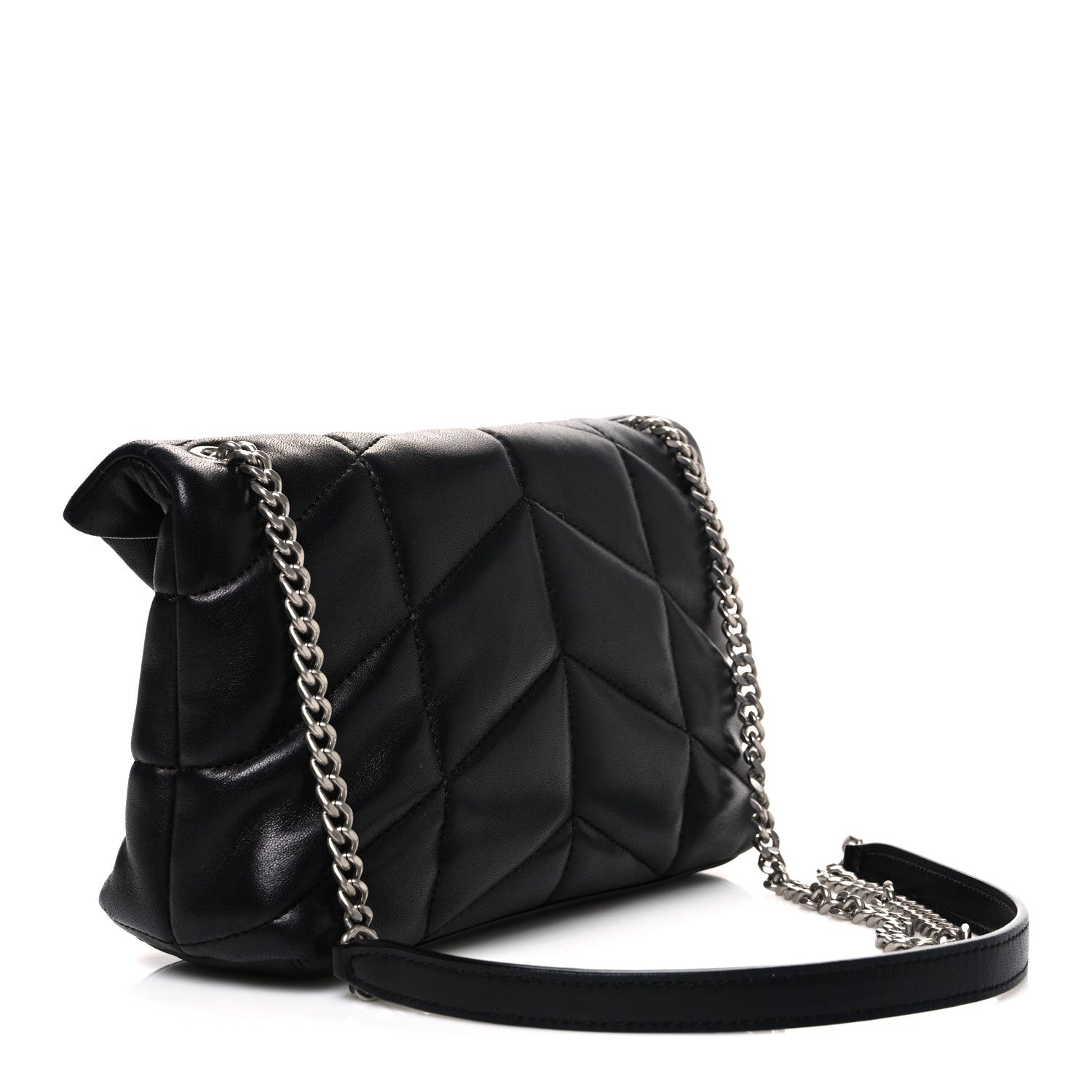 Lambskin Quilted Toy Loulou Puffer Monogram Chain Satchel Black