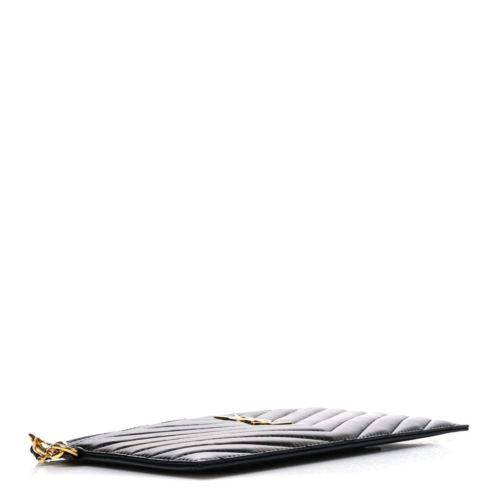 Lambskin Chevron Monogram Large Bill Pouch Black