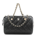 Caviar Quilted Barrel Clutch With Chain  Black