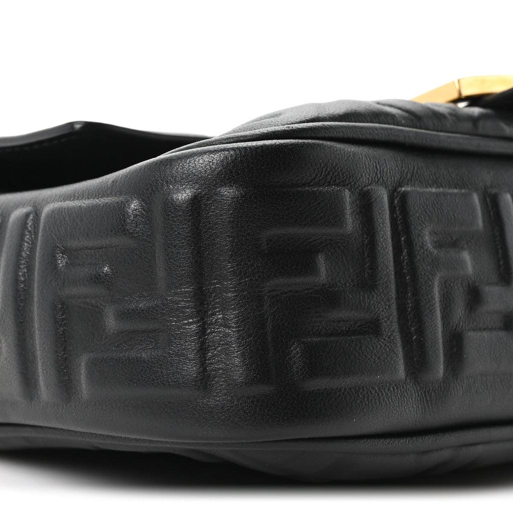 Nappa Small FF Embossed Midi Chain Baguette Black