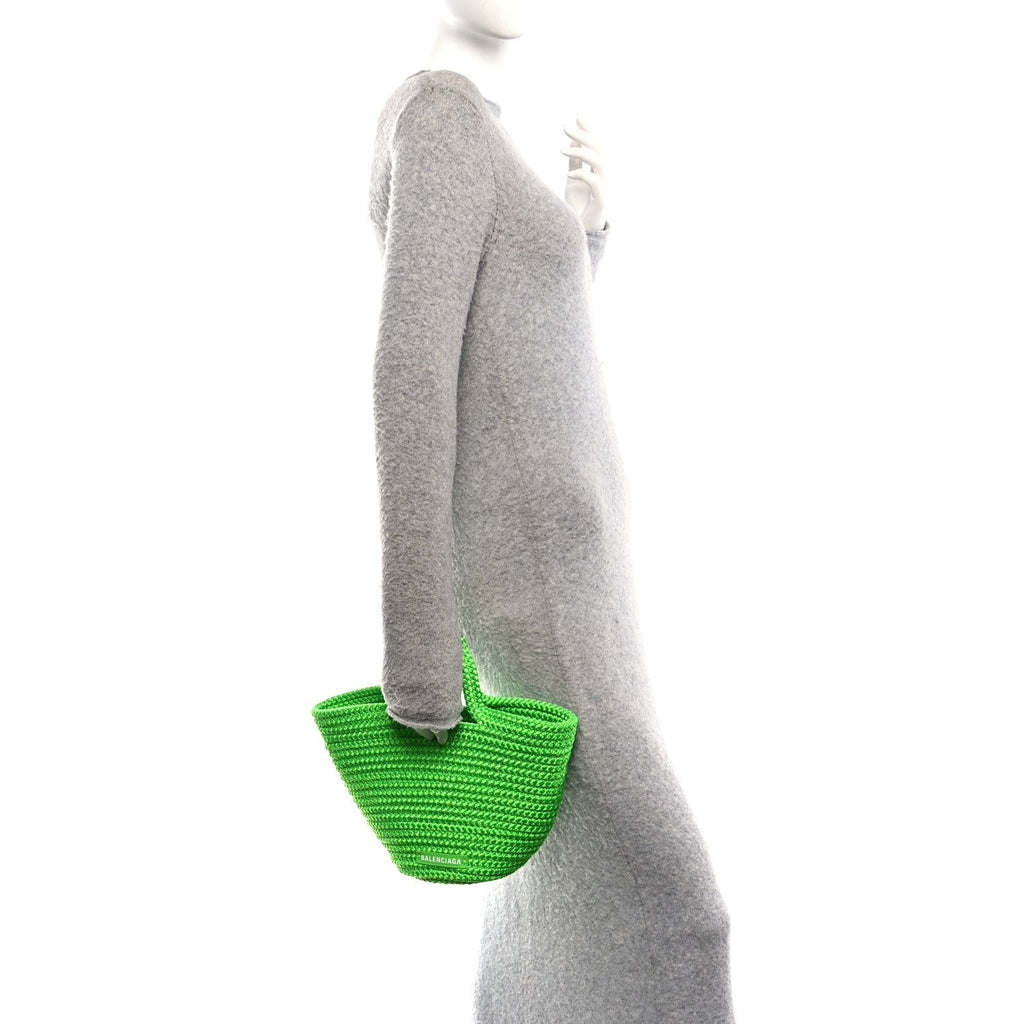 Nylon Lambskin Woven Small Ibiza Basket With Strap Green