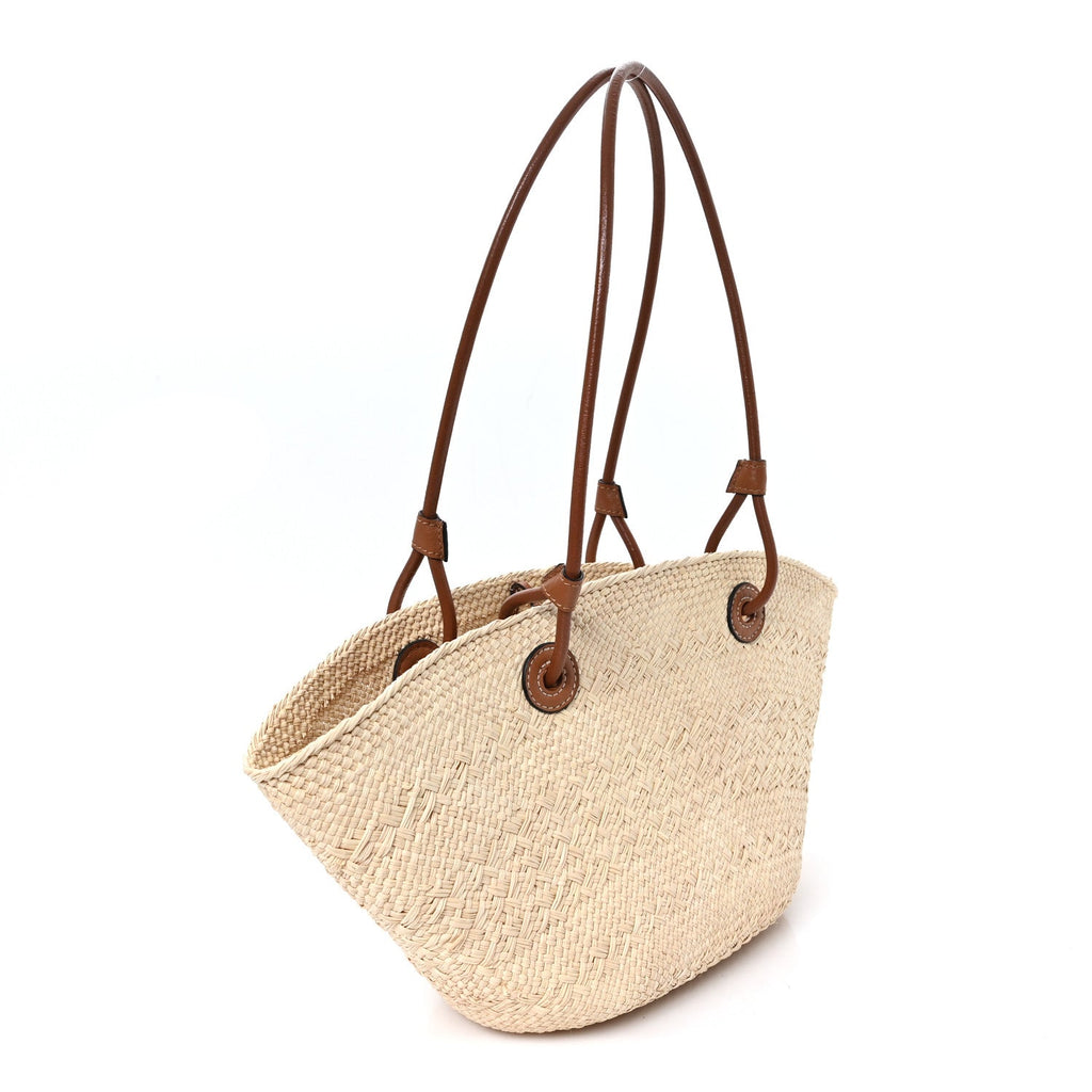 Calfskin Raffia Paulas Ibiza Small Anagram Basket Tote Bag Natural Tan
