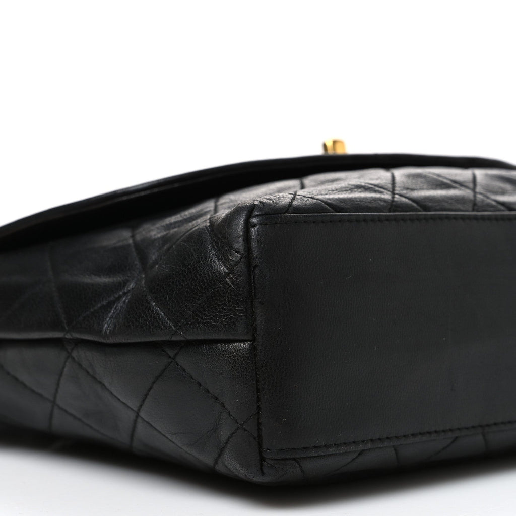 Lambskin Quilted Flap Shoulder Bag Black