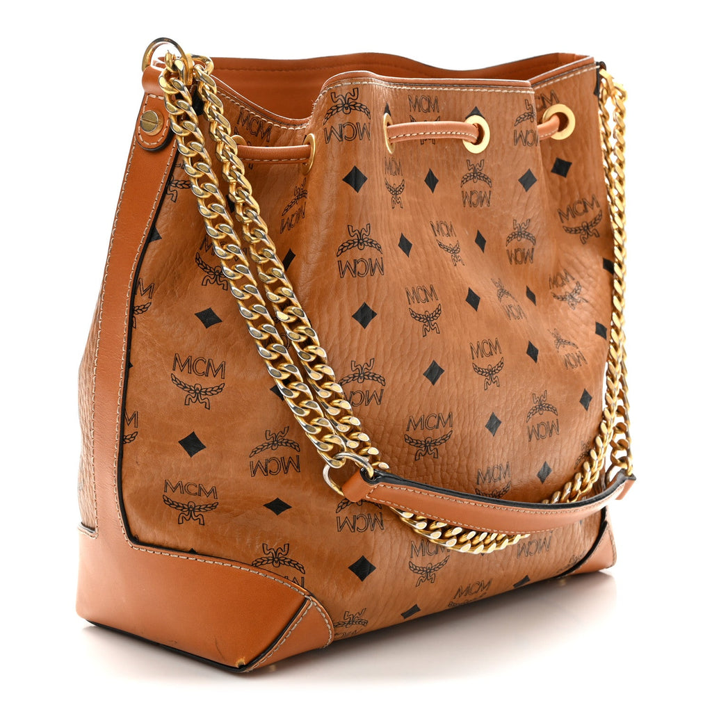 Visetos Small Soft Berlin Drawstring Bucket Bag Cognac