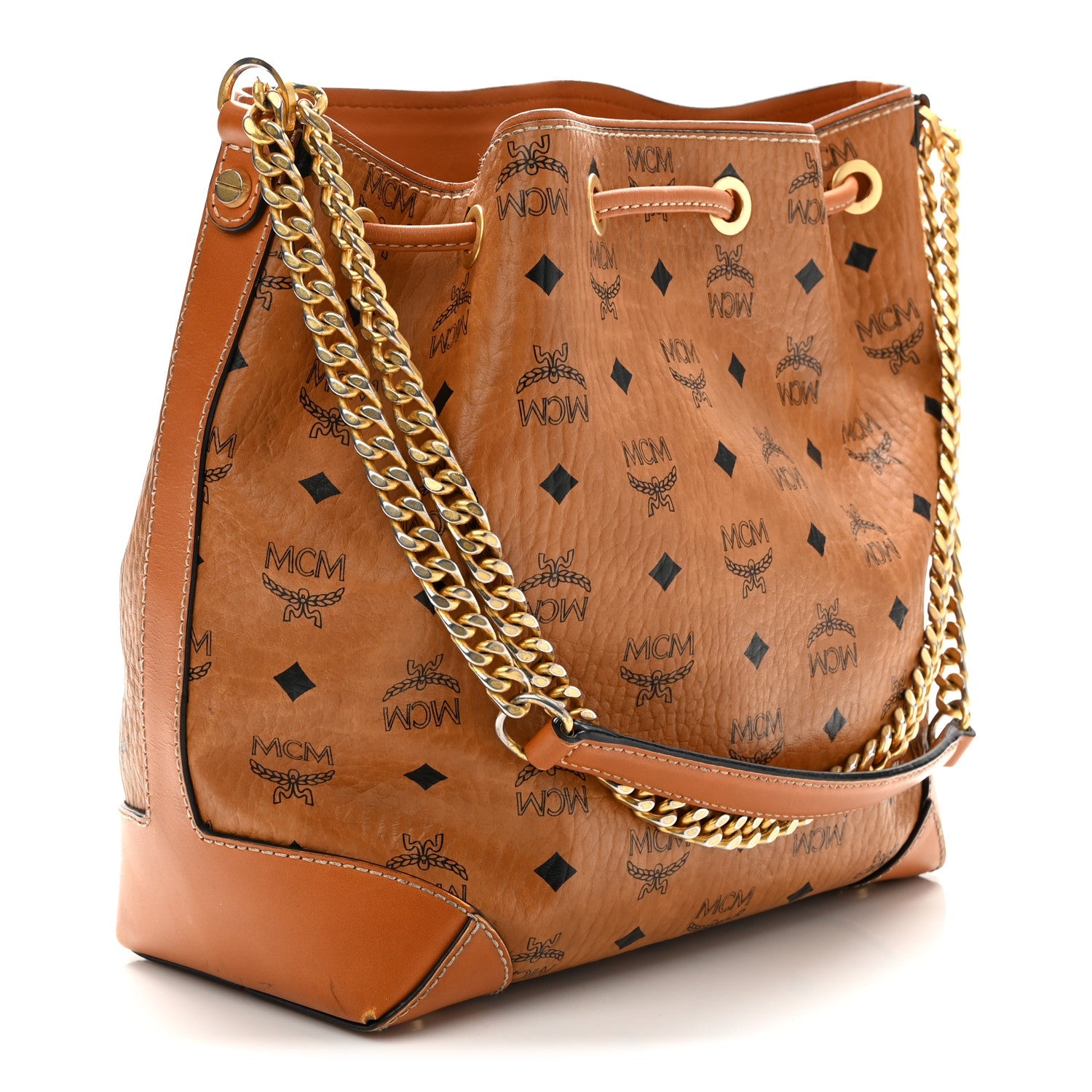 Visetos Small Soft Berlin Drawstring Bucket Bag Cognac