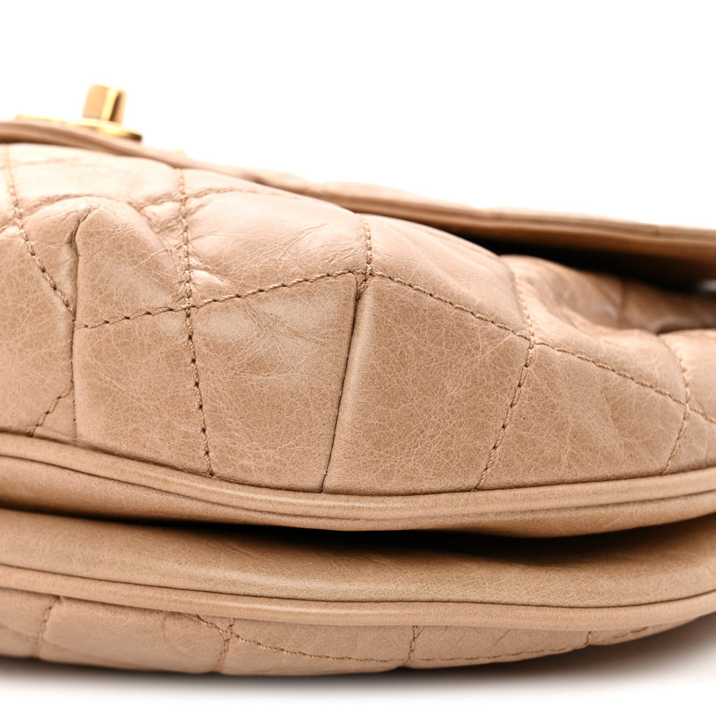 Glazed Calfskin Quilted Medium Bubble CC Flap Beige