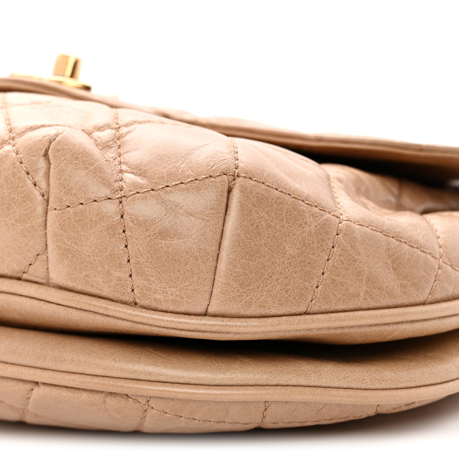 Glazed Calfskin Quilted Medium Bubble CC Flap Beige