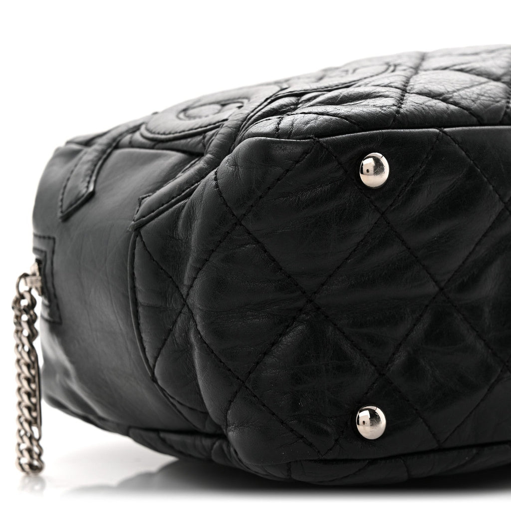 Aged Calfskin Quilted Cotton Club Bowler Black