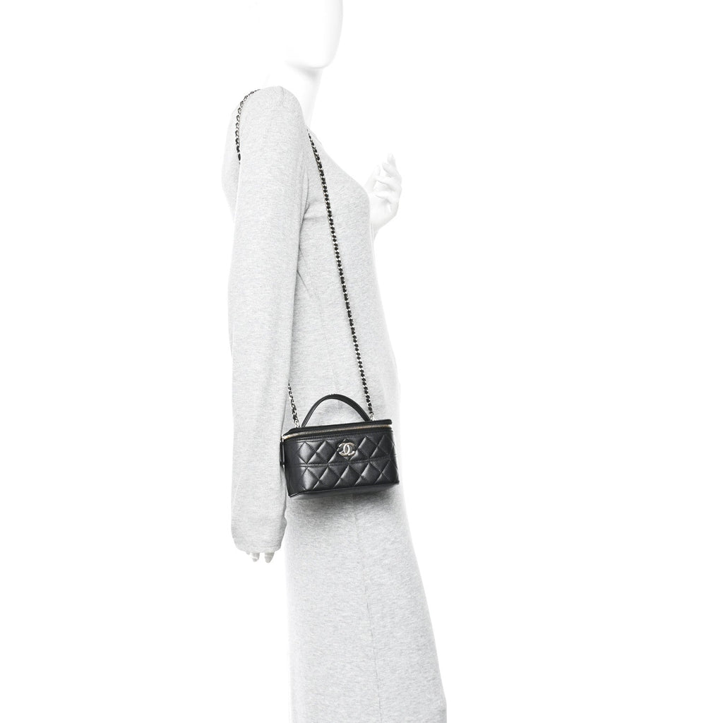 Caviar Quilted Trendy Handle Mini Vanity Black