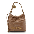 Shiny Calfskin Quilted Mini Chanel 22 Dark Beige