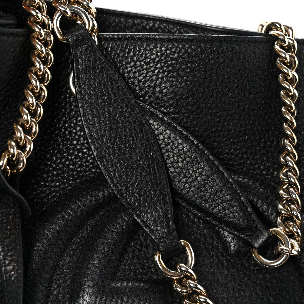 Pebbled Calfskin Medium Soho Chain Shoulder Bag Black