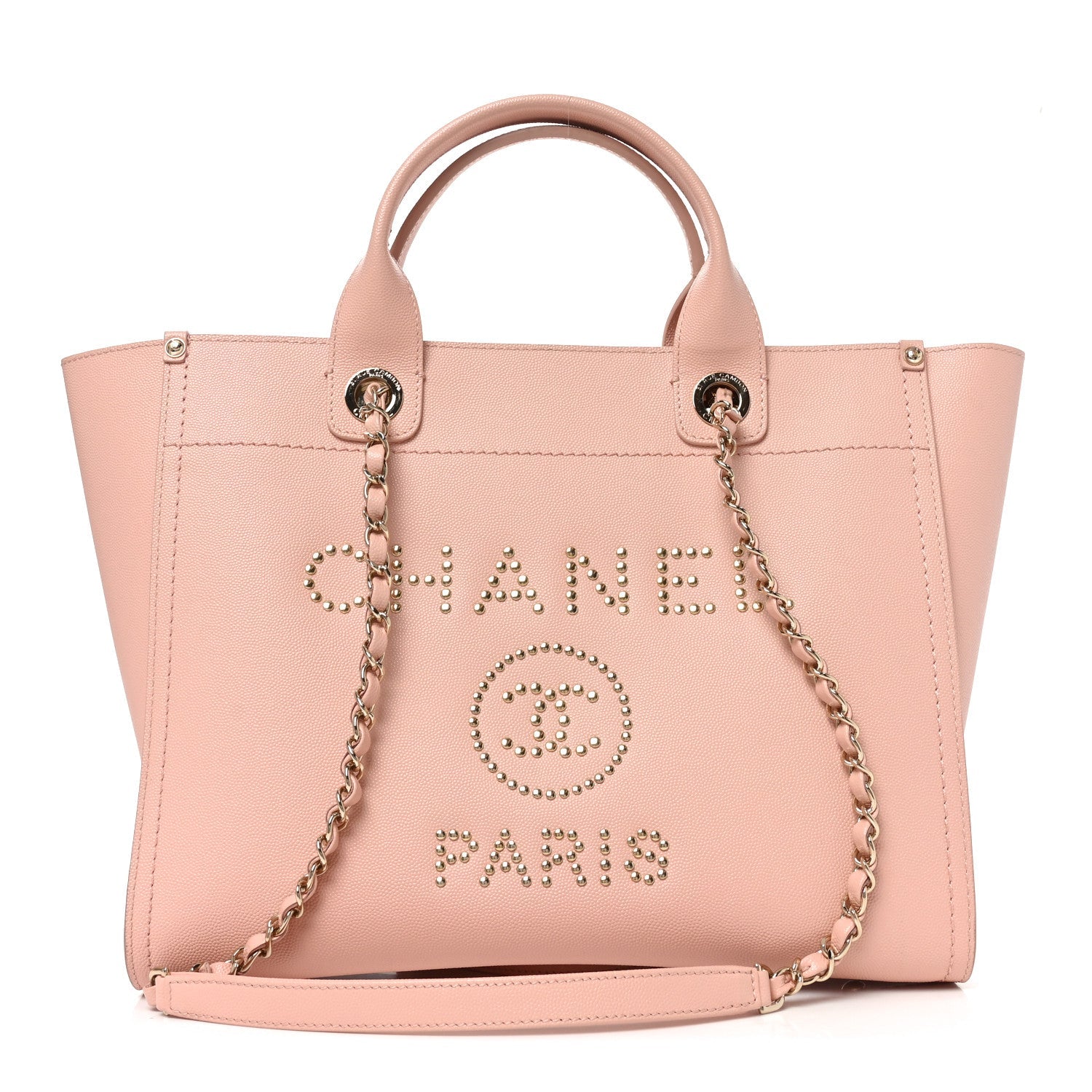 Caviar Small Studded Deauville Tote Light Pink