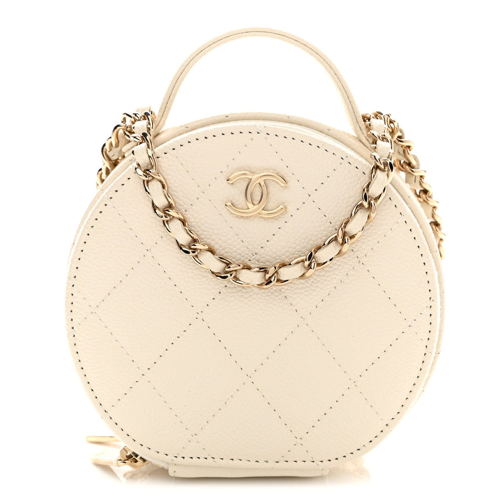 Caviar Quilted Round Handle With Care Vanity With Chain White