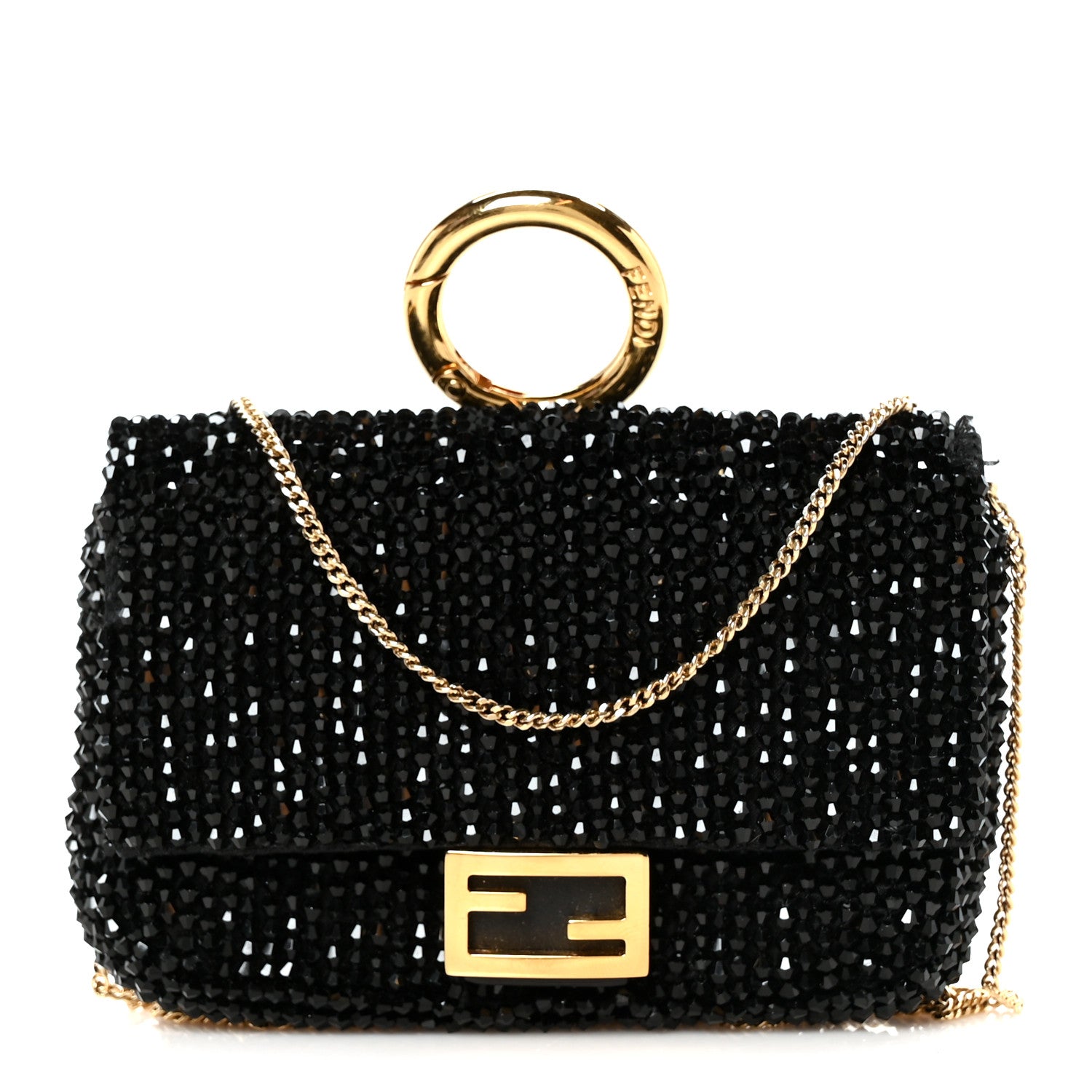 Crystal Vitello King Beaded Nano Baguette Charm Black