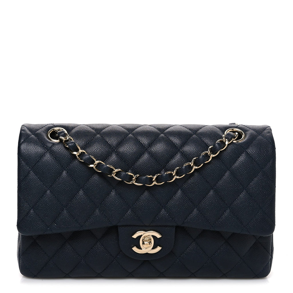 Caviar Quilted Medium Double Flap Navy