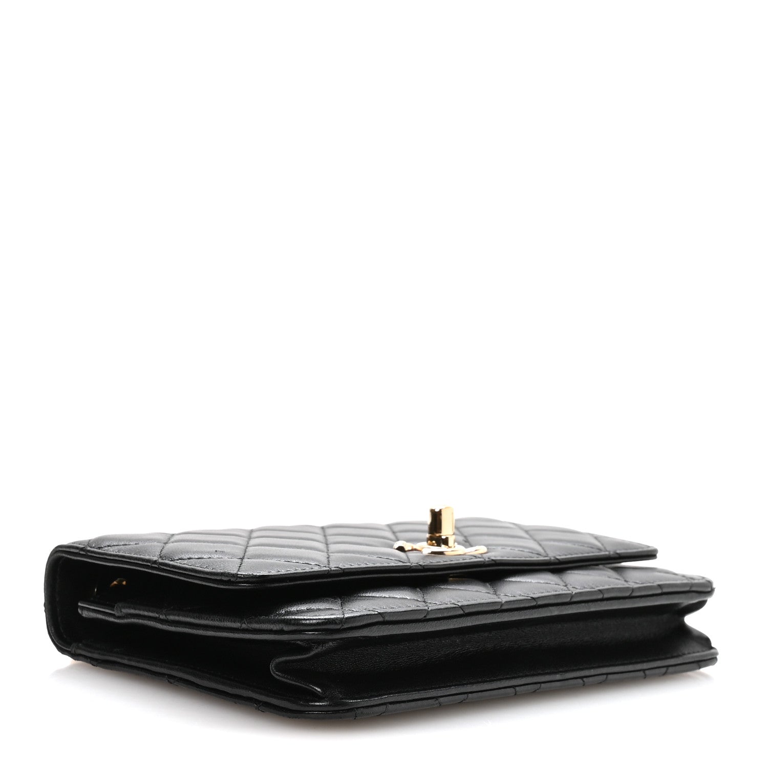 Lambskin Quilted Trendy CC Wallet On Chain WOC Black