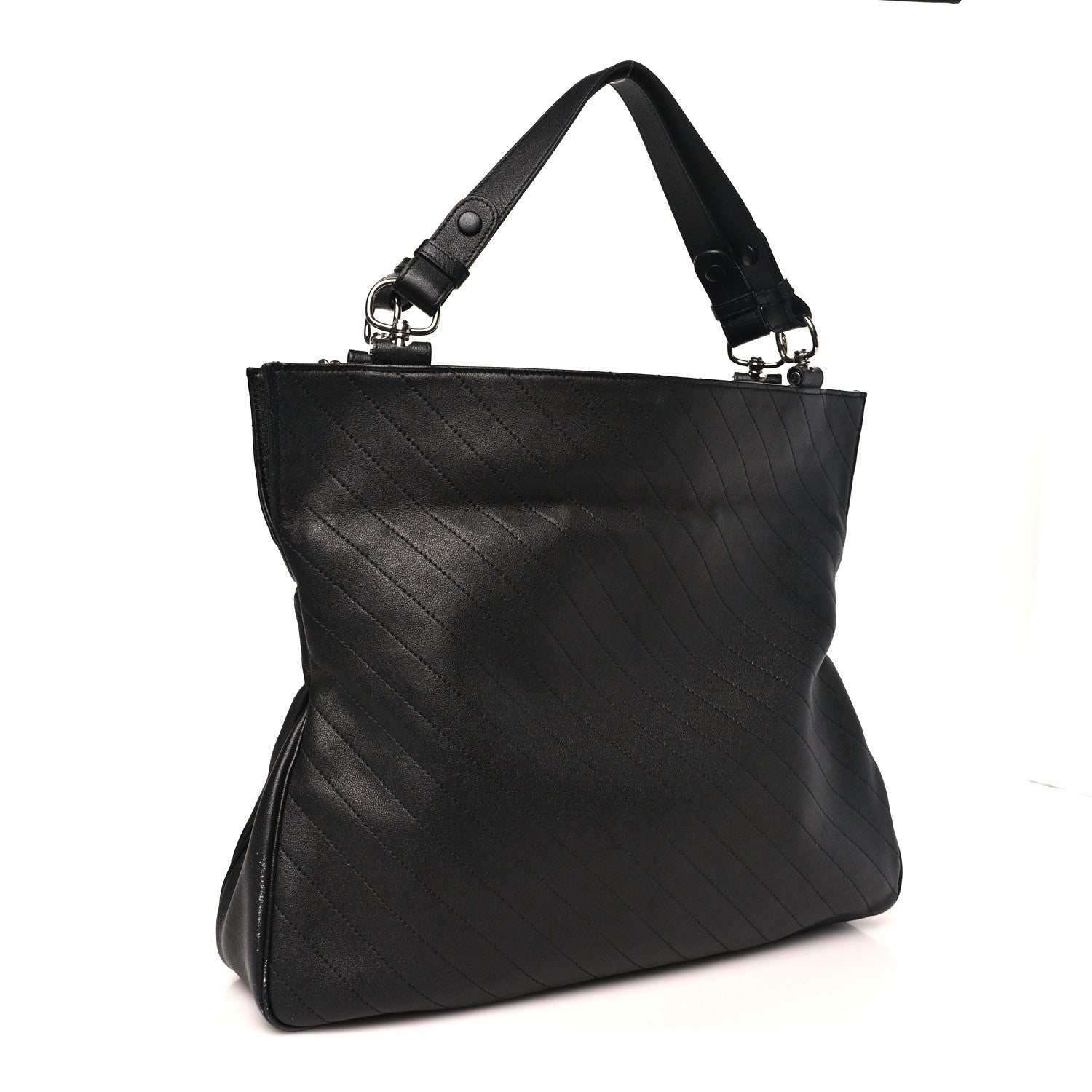 Sakai Be Green Calfskin Diagonal Stitched Medium Blondie Tote Black
