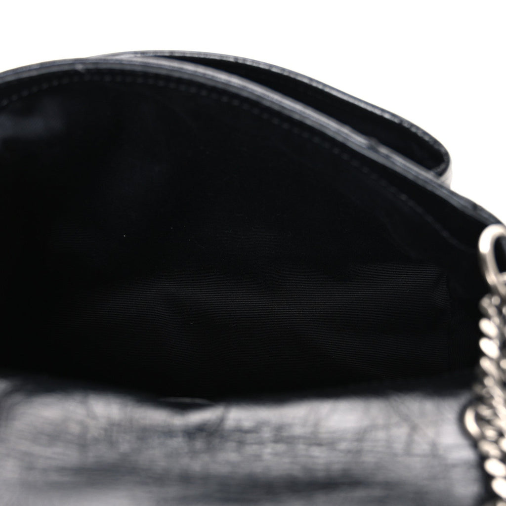 Crinkled Calfskin Matelasse Monogram Baby Niki Chain Satchel Black