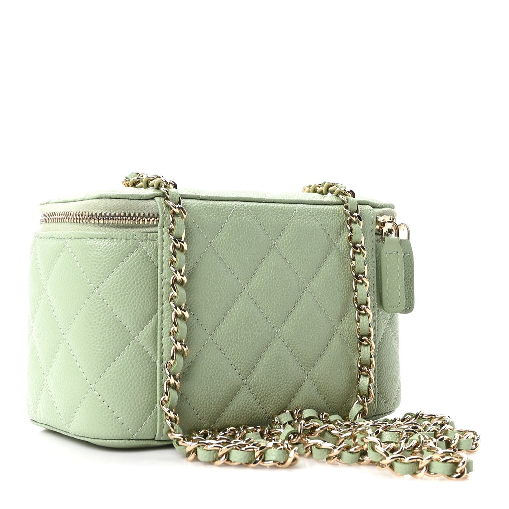 Caviar Quilted Small Vanity Case With Chain Light Green