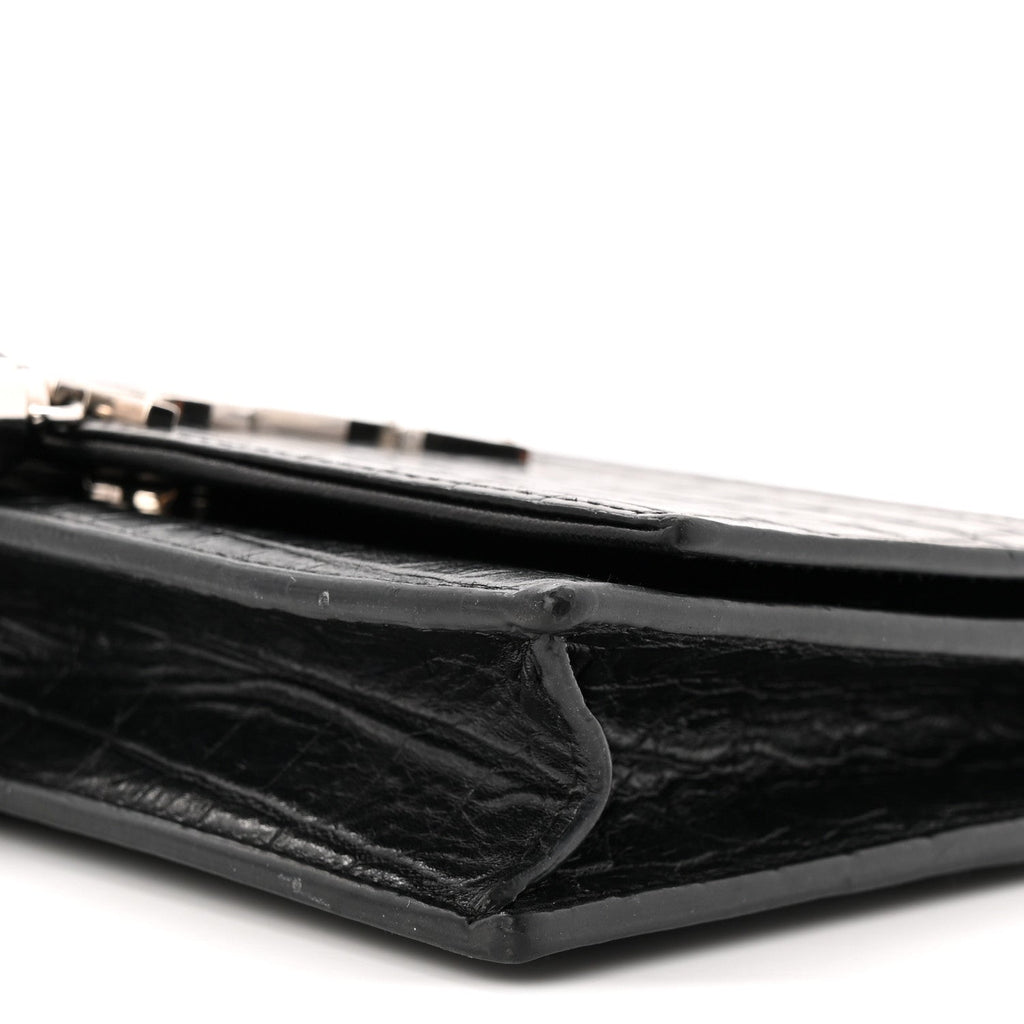 Calfskin Crocodile Embossed Kate Monogram Tassel Chain Wallet Black
